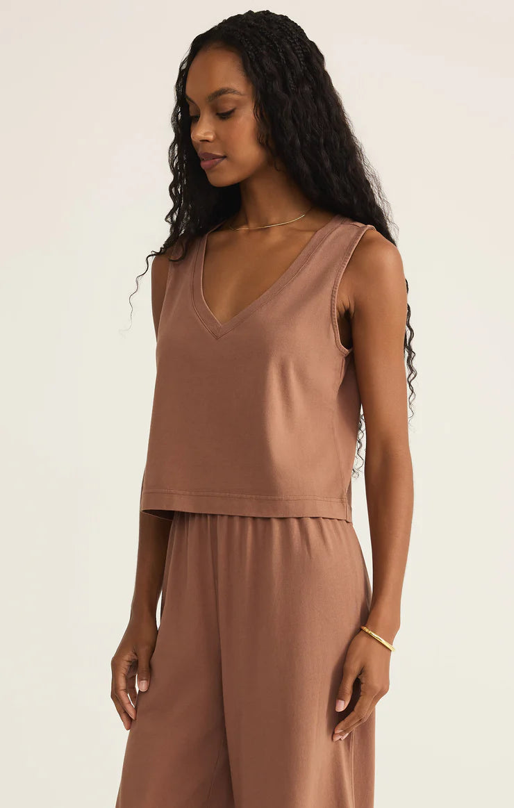 Z SUPPLY SLOANE V-NECK TOP - TEAKWOOD