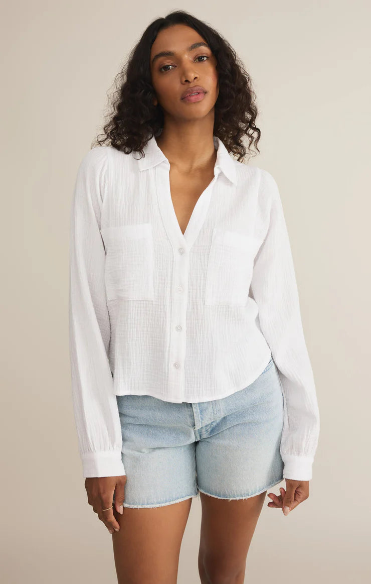 Z SUPPLY CAMPO BUTTON UP GAUZE TOP - WHTIE