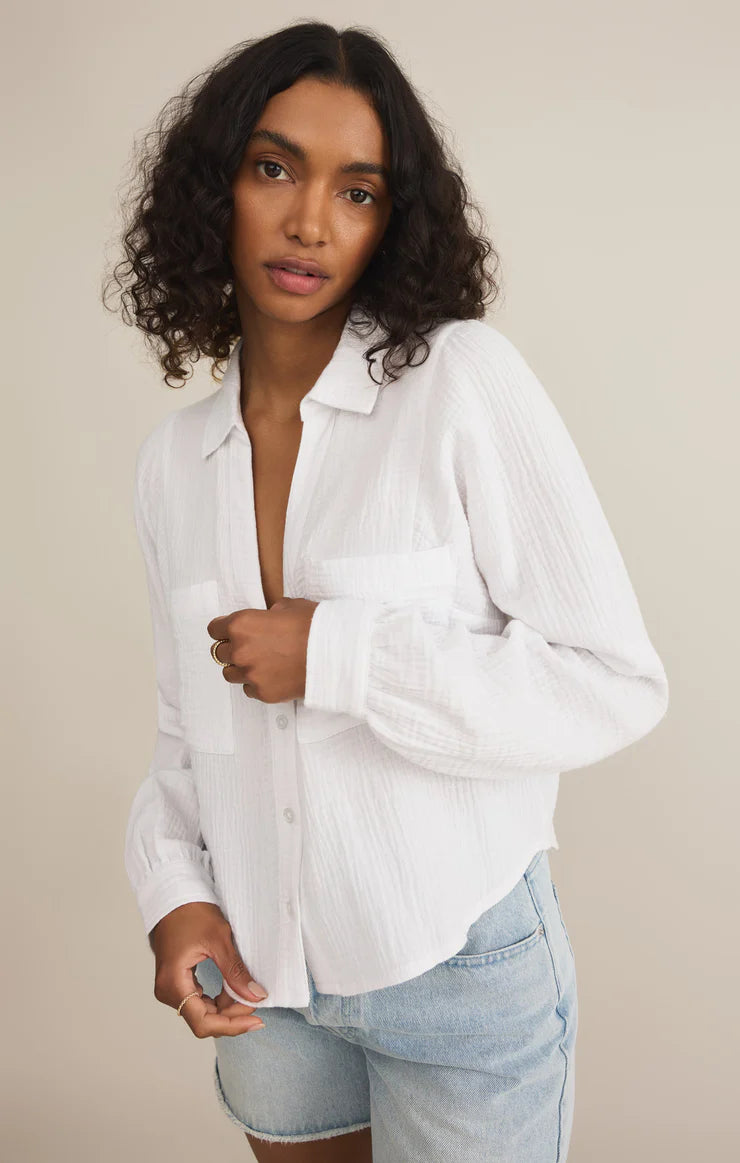 Z SUPPLY CAMPO BUTTON UP GAUZE TOP - WHTIE