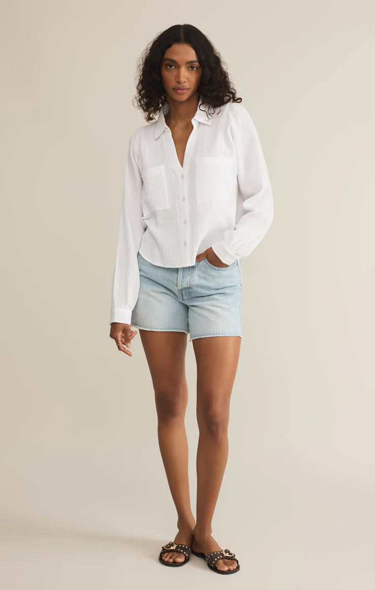 Z SUPPLY CAMPO BUTTON UP GAUZE TOP - WHTIE