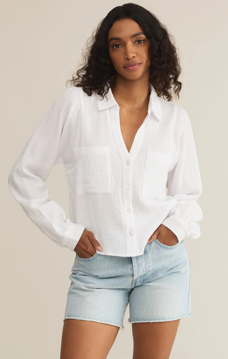 Z SUPPLY CAMPO BUTTON UP GAUZE TOP - WHTIE