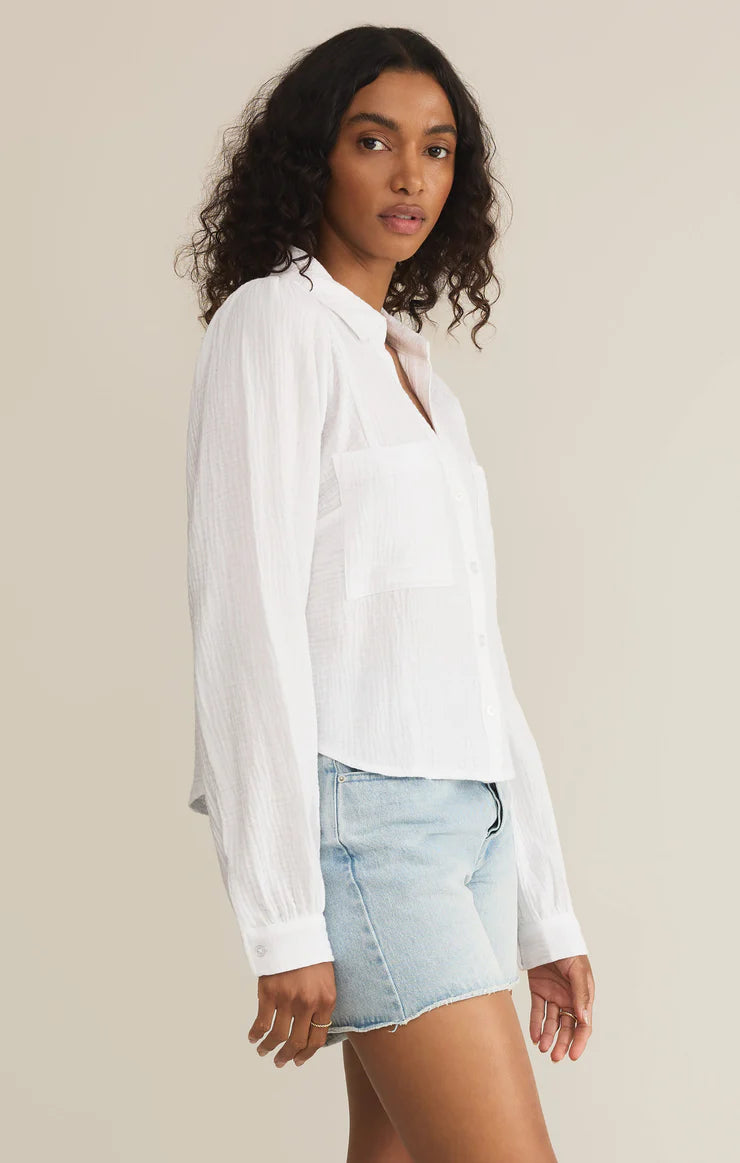 Z SUPPLY CAMPO BUTTON UP GAUZE TOP - WHTIE