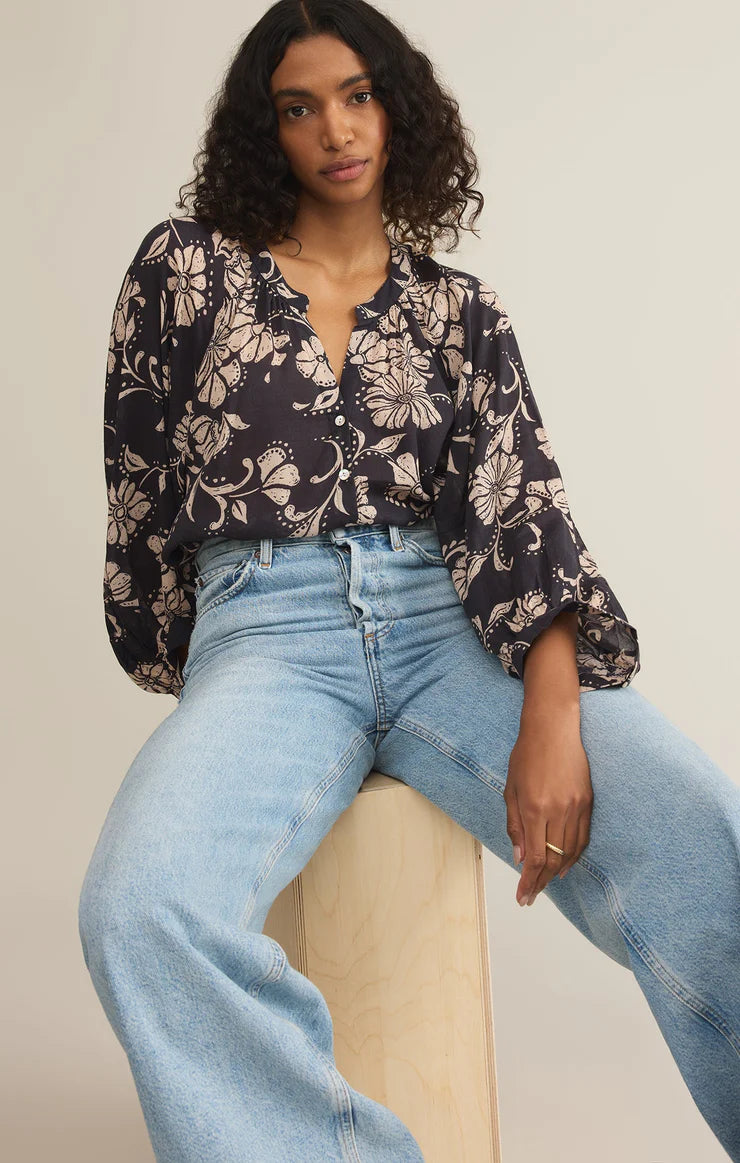 Z SUPPLY WREN ARI FLORAL BLOUSE - PARCHMENT