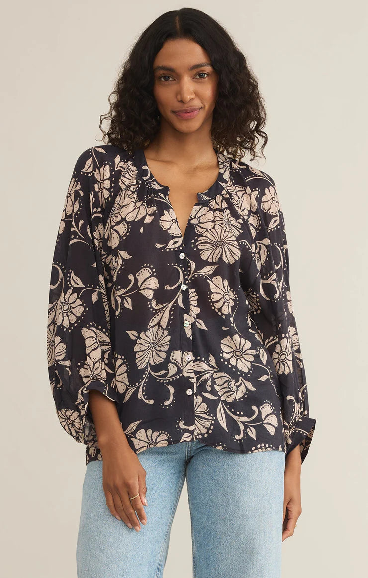 Z SUPPLY WREN ARI FLORAL BLOUSE - PARCHMENT