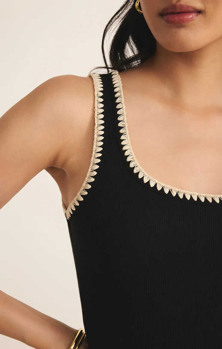Z SUPPLY JAIDYNN WHIPSTITCH RIB TANK - BLACK