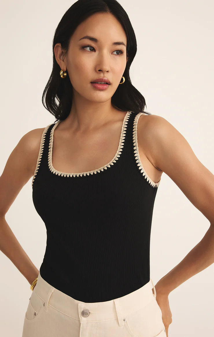 Z SUPPLY JAIDYNN WHIPSTITCH RIB TANK - BLACK