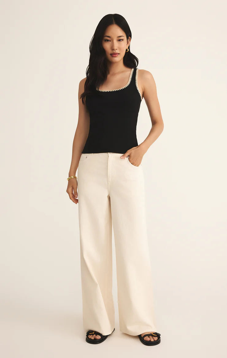 Z SUPPLY JAIDYNN WHIPSTITCH RIB TANK - BLACK