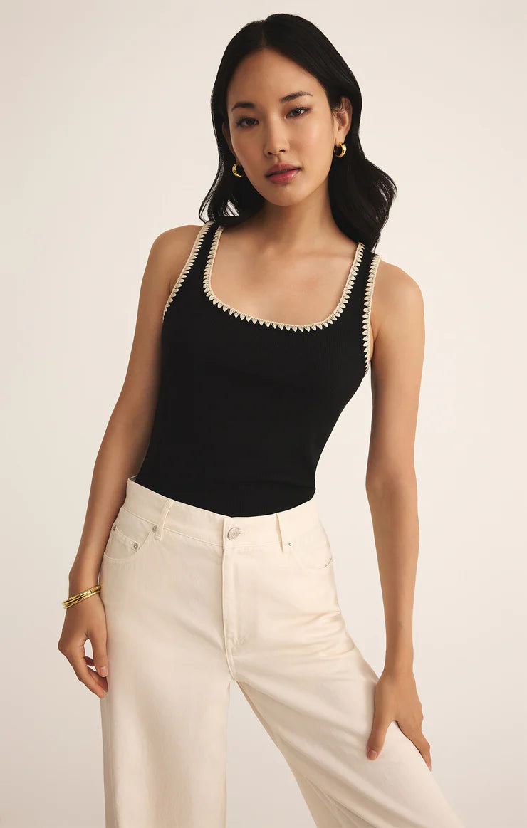 Z SUPPLY JAIDYNN WHIPSTITCH RIB TANK - BLACK