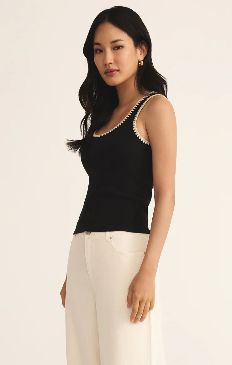 Z SUPPLY JAIDYNN WHIPSTITCH RIB TANK - BLACK