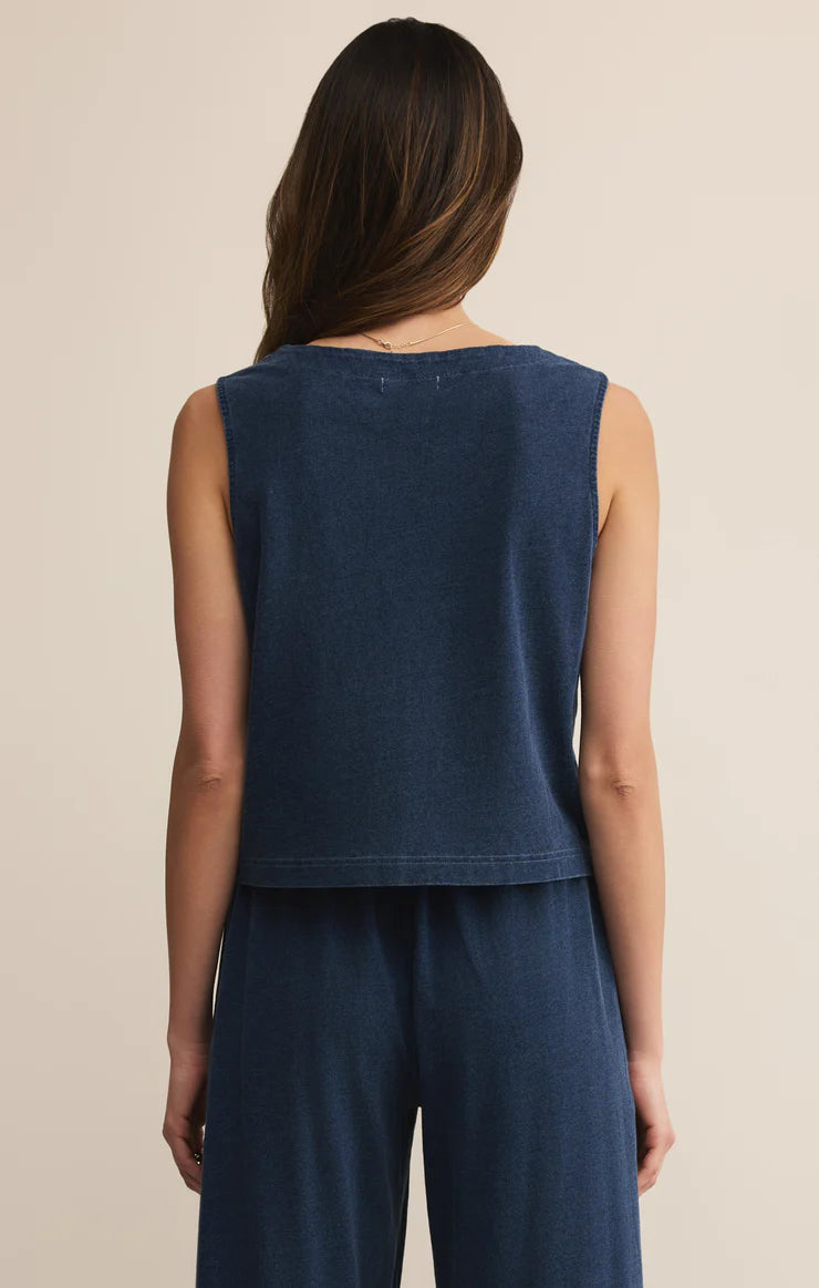 Z SUPPLY SOLACE V-NECK JERSEY DENIM TANK - INDIGO