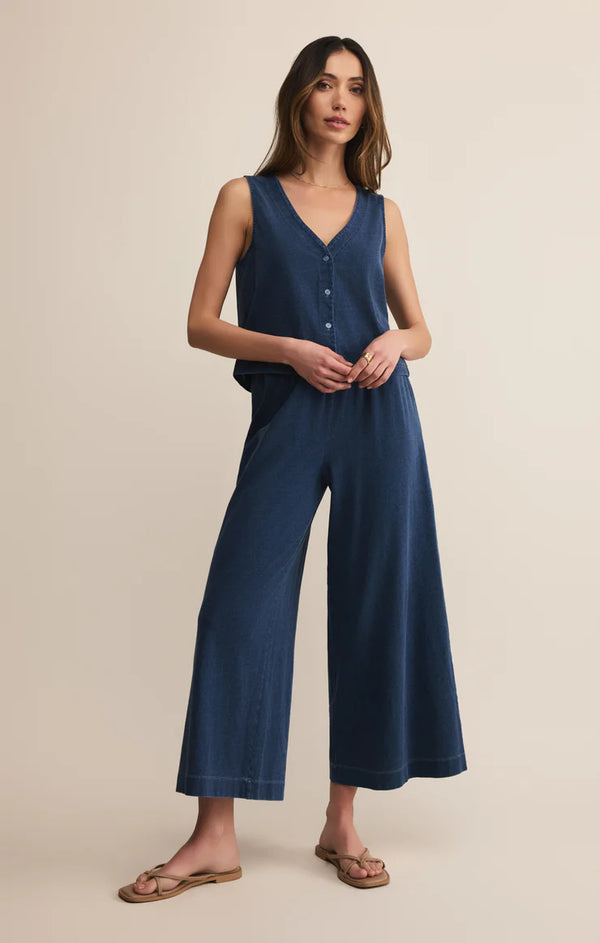 Z SUPPLY SOLACE V-NECK JERSEY DENIM TANK - INDIGO