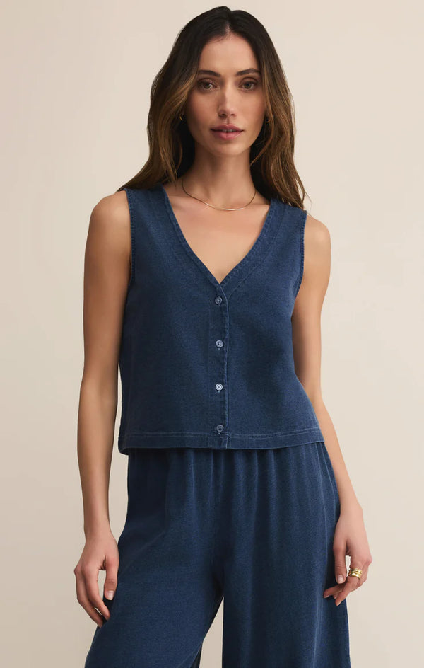 Z SUPPLY SOLACE V-NECK JERSEY DENIM TANK - INDIGO