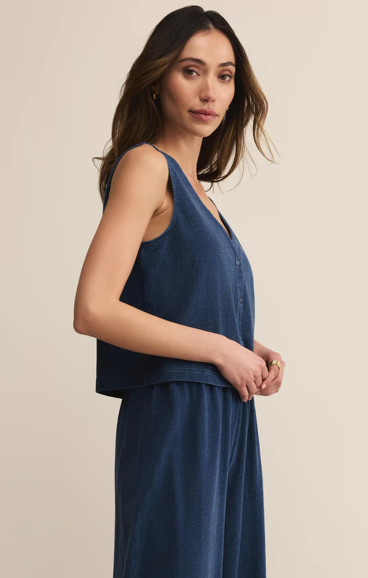 Z SUPPLY SOLACE V-NECK JERSEY DENIM TANK - INDIGO