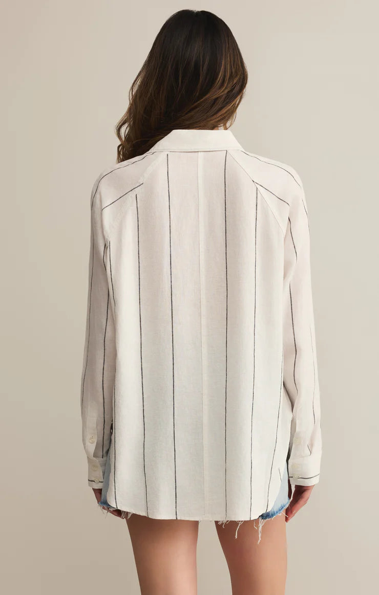 Z SUPPLY PERFECT LINEN STRIPED TOP - WHITE