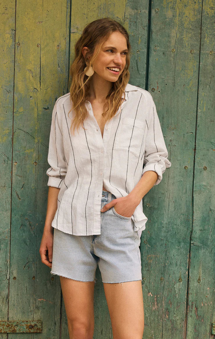Z SUPPLY PERFECT LINEN STRIPED TOP - WHITE