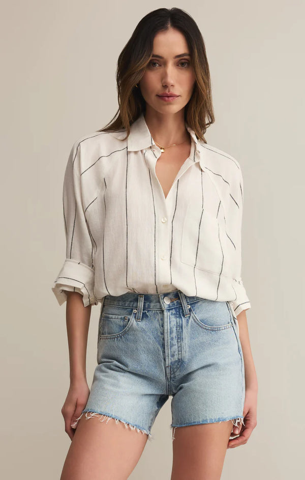 Z SUPPLY PERFECT LINEN STRIPED TOP - WHITE