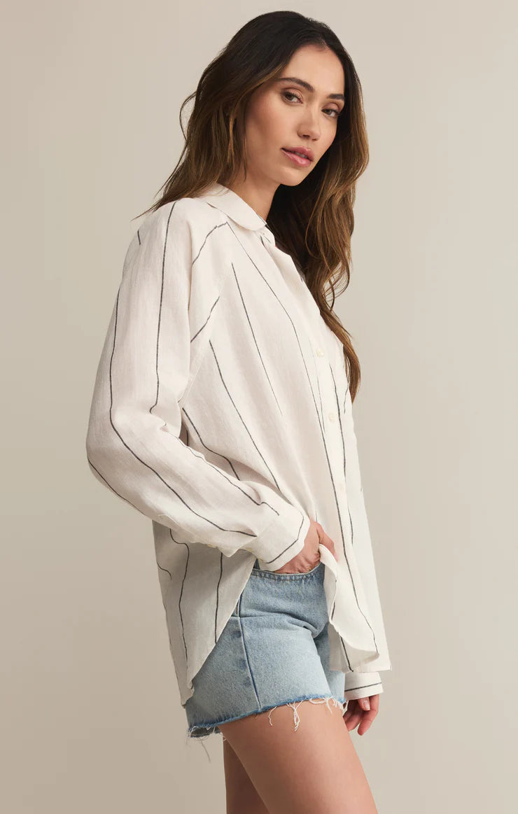 Z SUPPLY PERFECT LINEN STRIPED TOP - WHITE