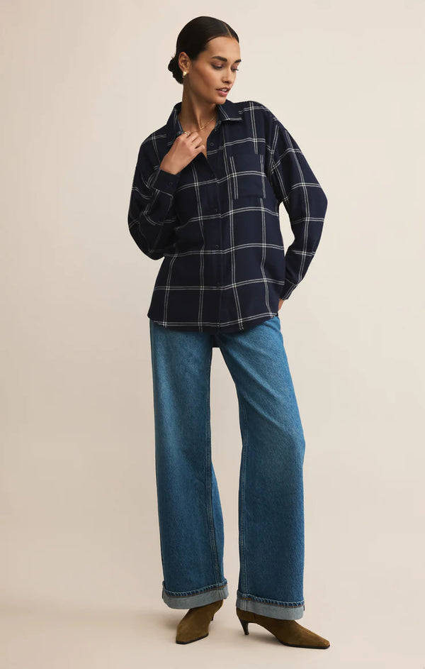 Z SUPPLY RIVER PLAID BUTTON UP - BLUE SAPPHIRE