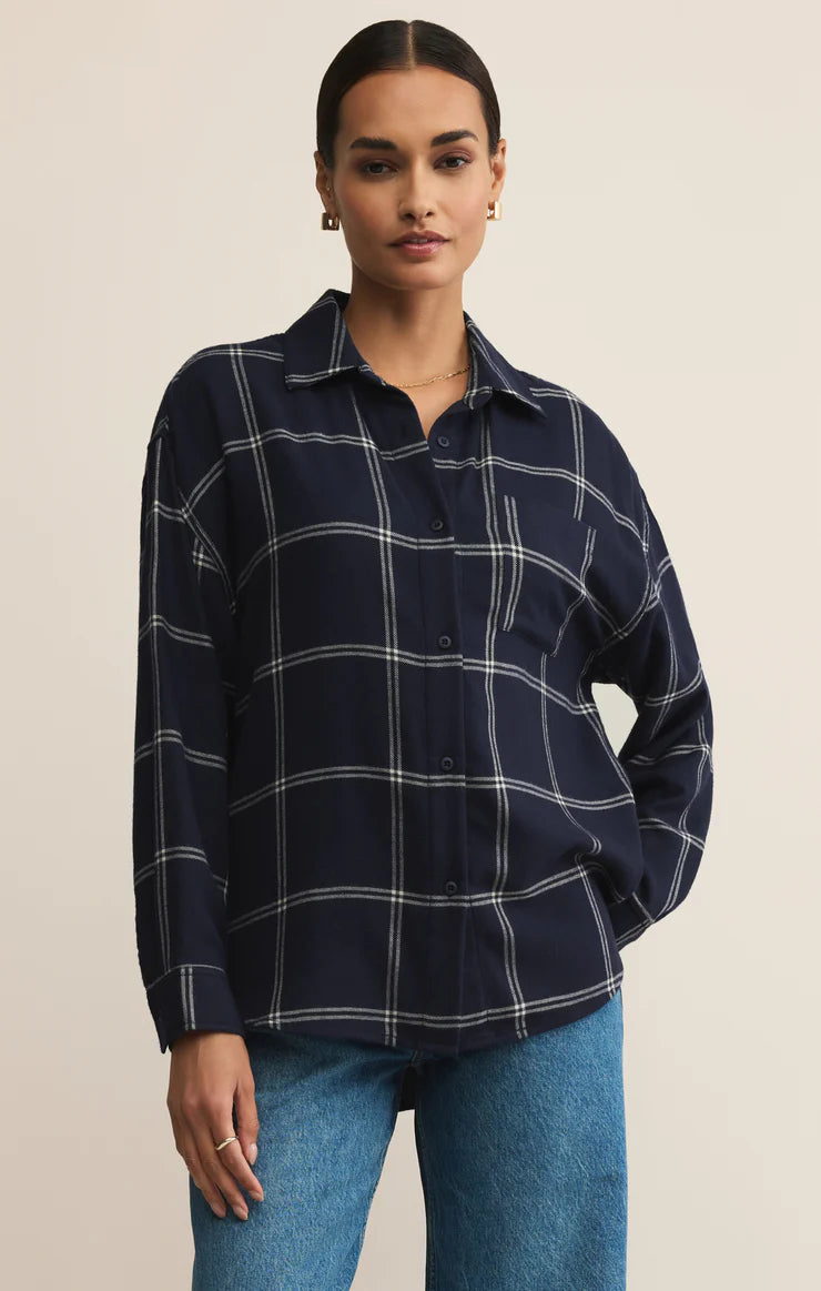 Z SUPPLY RIVER PLAID BUTTON UP - BLUE SAPPHIRE