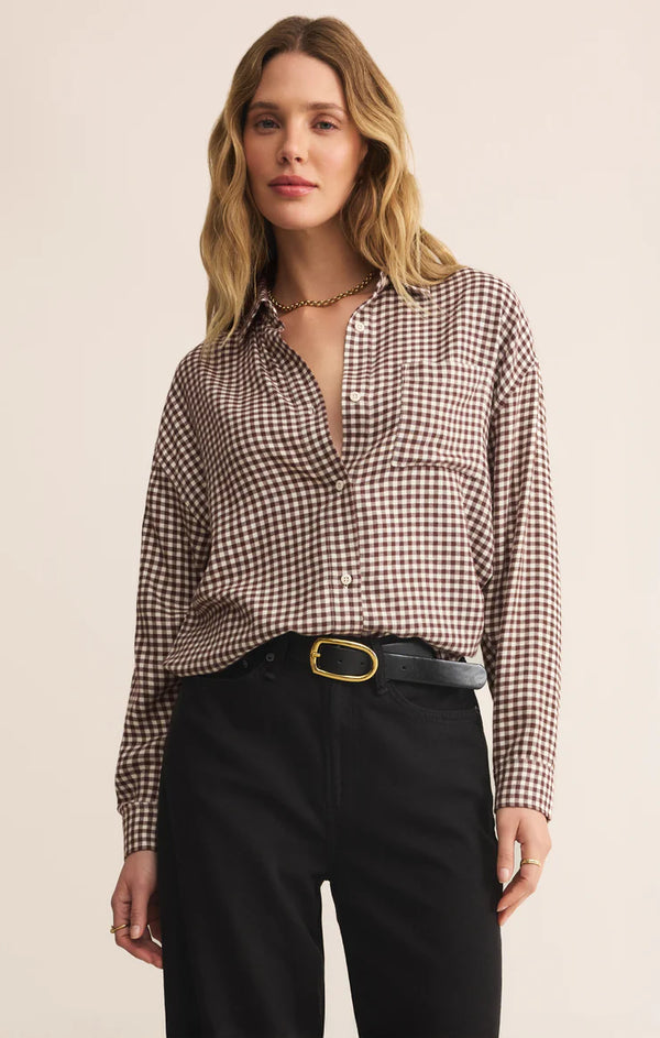 Z SUPPLY RIVER PLAID BUTTON UP - CHOCOLATE CHERRY