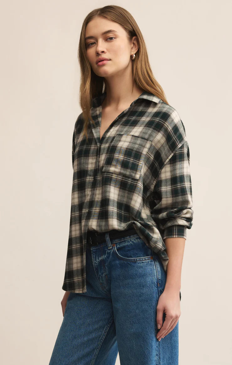 Z SUPPLY RIVER PLAID BUTTON UP - GARLAND GREEN