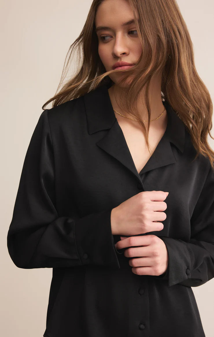 Z SUPPLY ANA SATIN TOP - BLACK