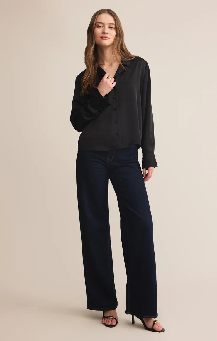 Z SUPPLY ANA SATIN TOP - BLACK