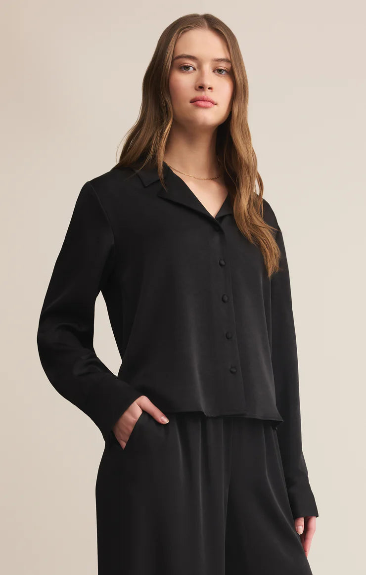 Z SUPPLY ANA SATIN TOP - BLACK
