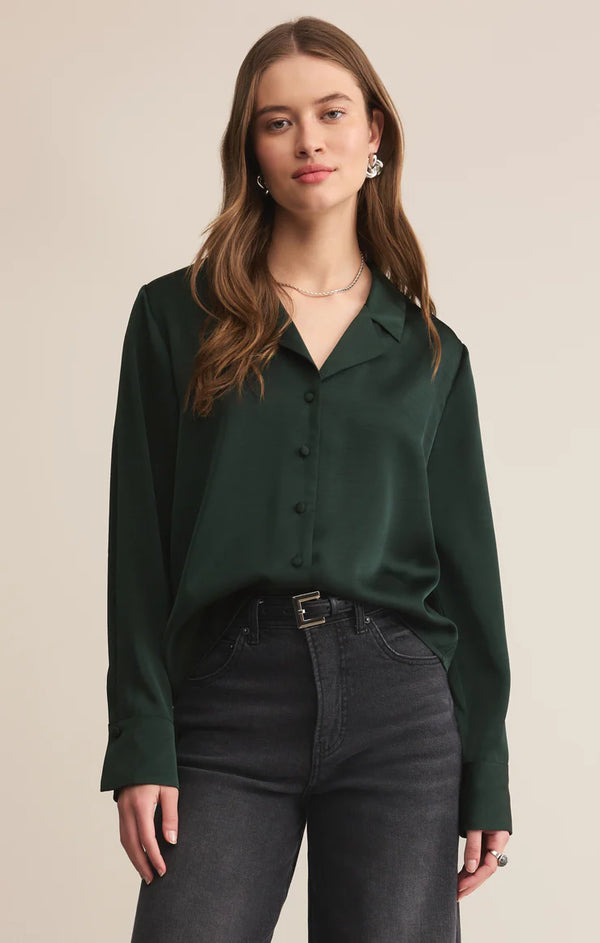 Z SUPPLY ANA SATIN TOP - GARLAND GREEN