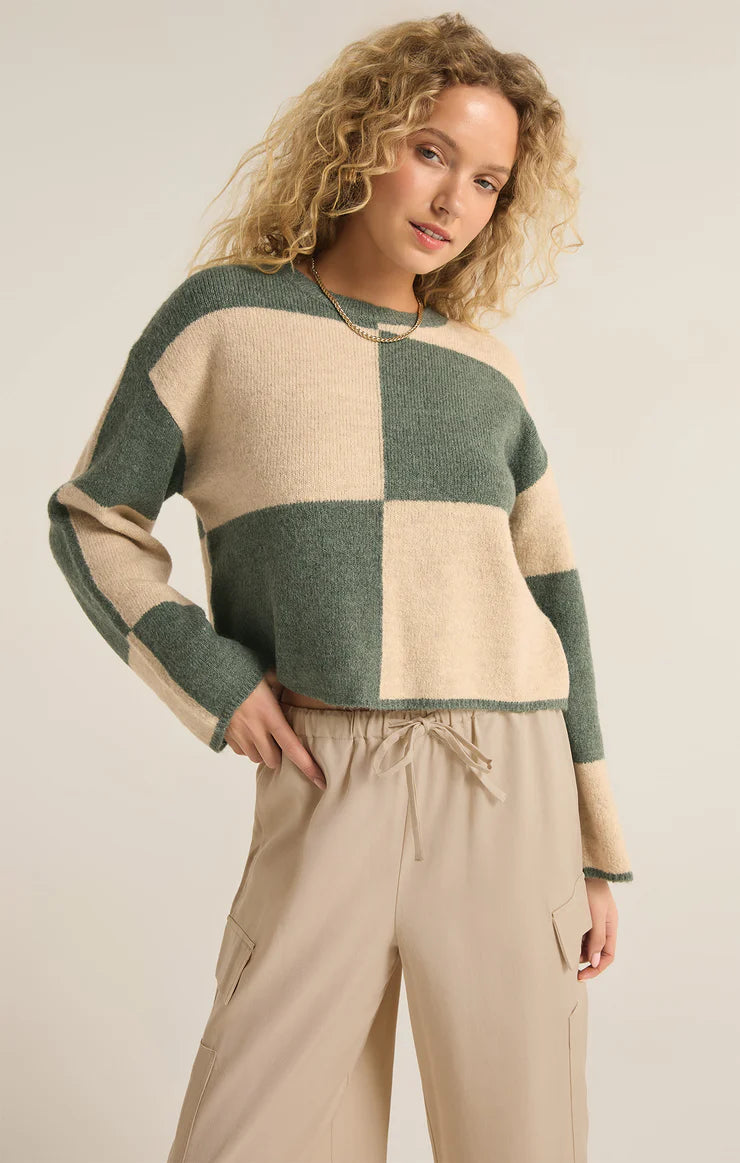 Z SUPPLY ROSI BLOCKED SWEATER - PALM GREEN