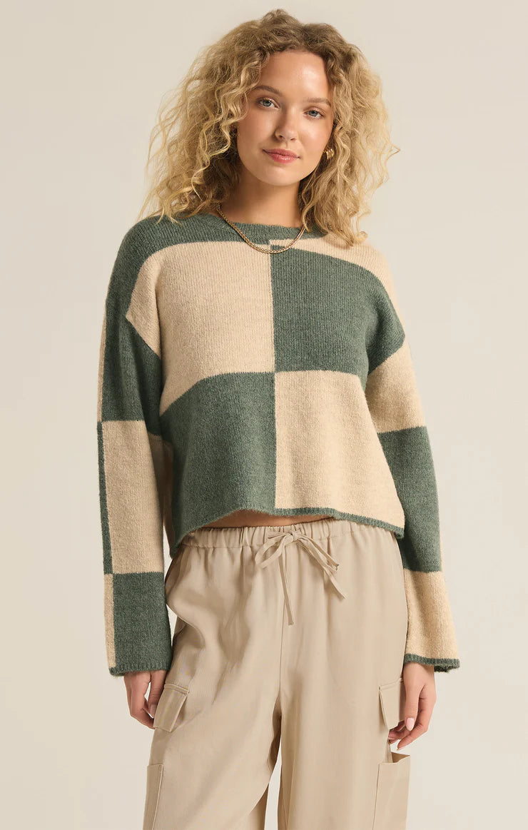 Z SUPPLY ROSI BLOCKED SWEATER - PALM GREEN