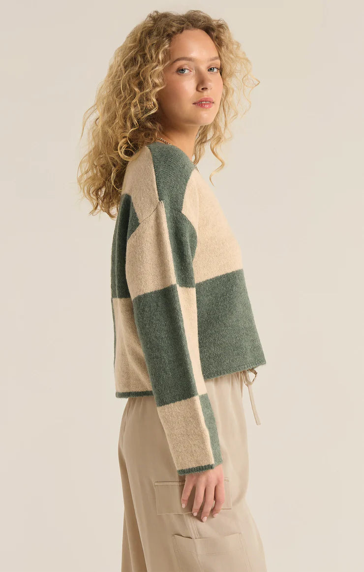 Z SUPPLY ROSI BLOCKED SWEATER - PALM GREEN