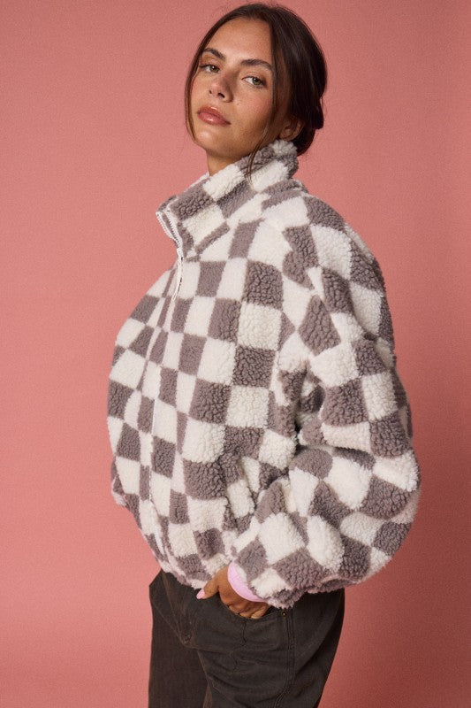 ALAYNA CHECKERED JACKET - GREYISH TAUPE