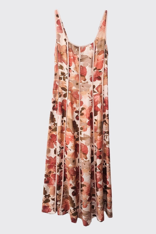 CONTRAST BINDING MIDI DRESS - RUST MULTI