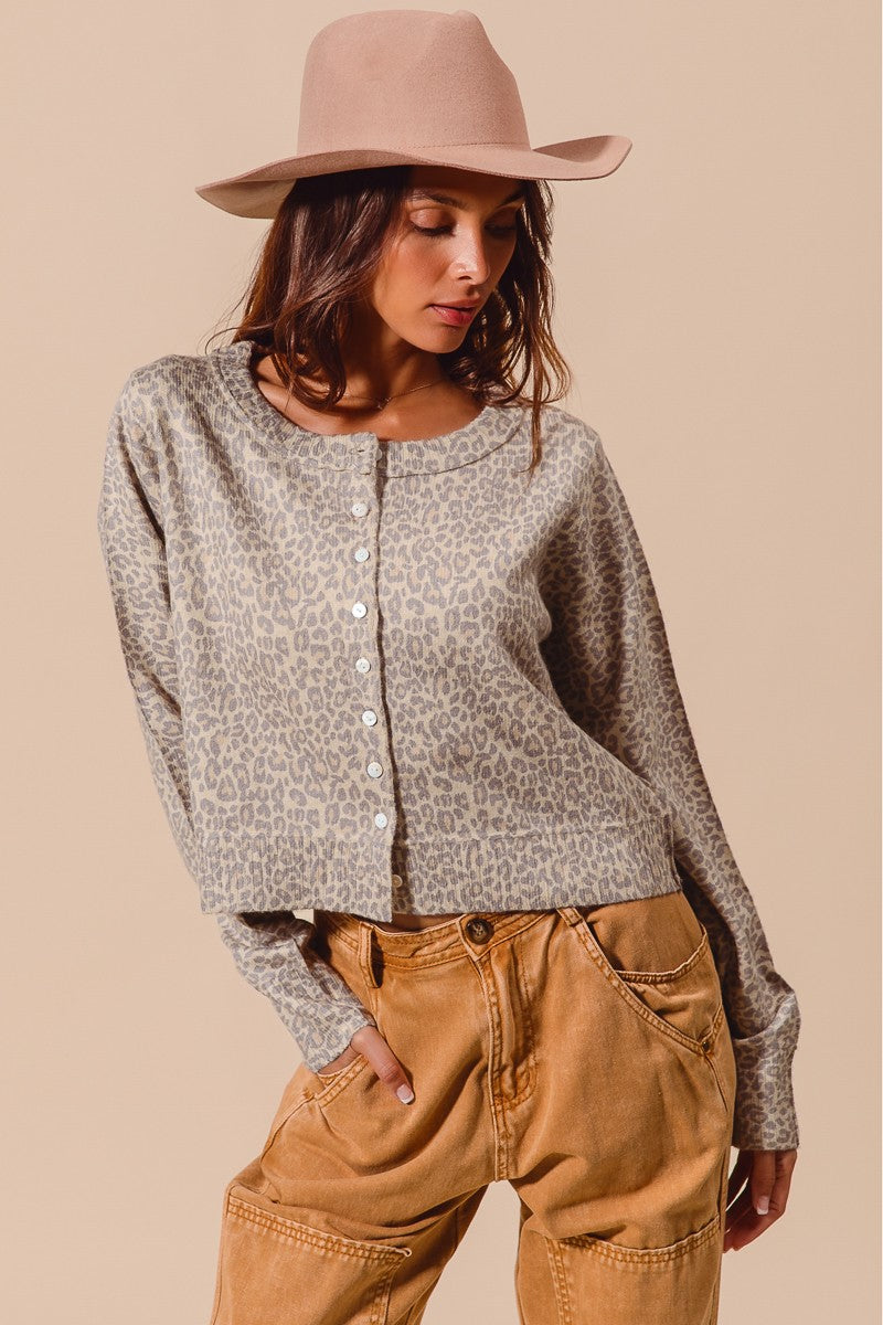 VINTAGE LEOPARD PRINT CARDIGAN - OATMEAL