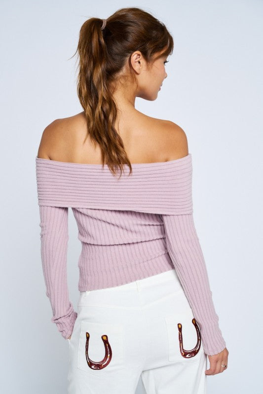 OFF SHOULDER LONG SLEEVE TOP - ELDERBERRY