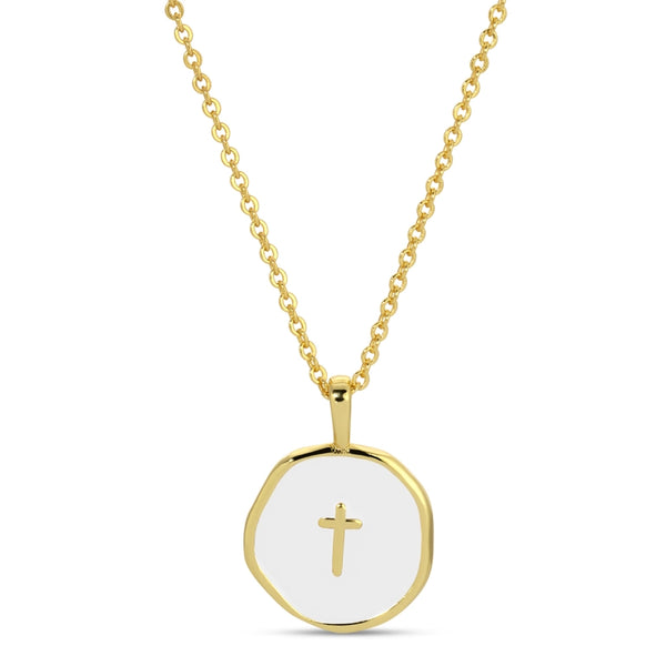 TINY CROSS PENDANT NECKLACE - GOLD/WHITE