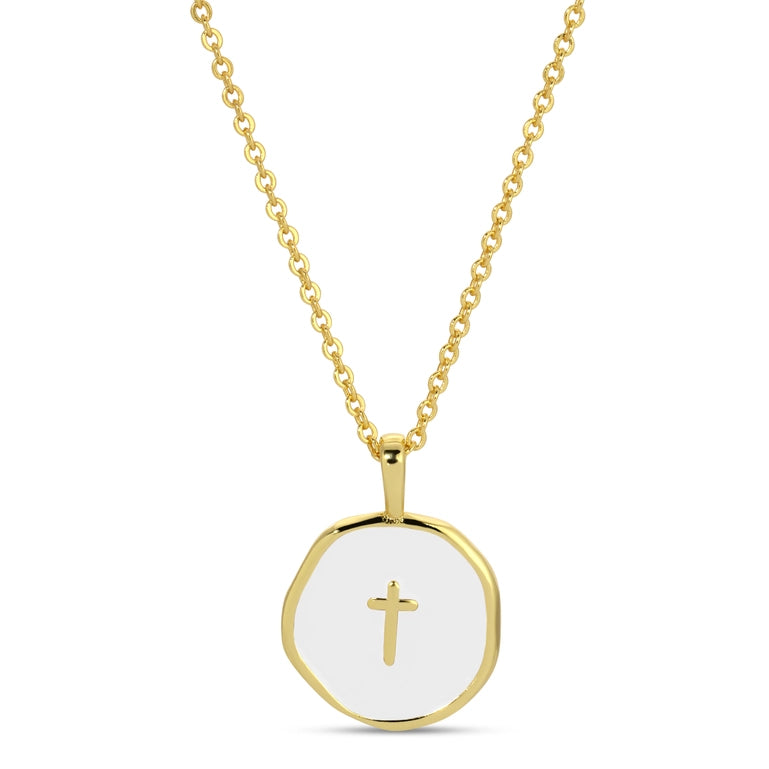 TINY CROSS PENDANT NECKLACE - GOLD/WHITE