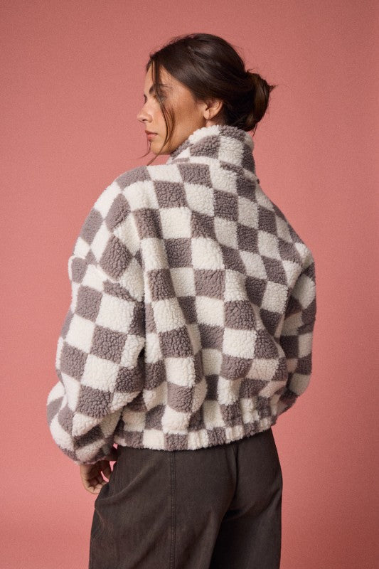 ALAYNA CHECKERED JACKET - GREYISH TAUPE