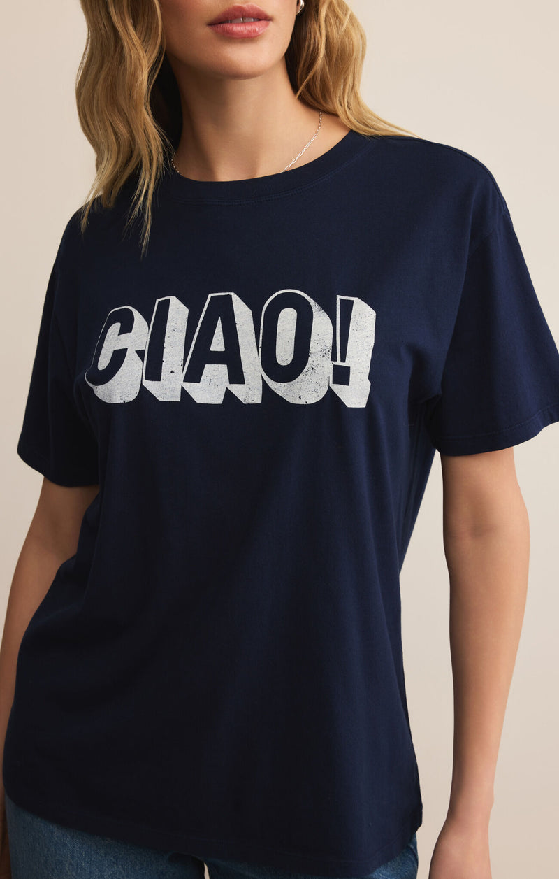 Z SUPPLY CIAO BOYFRIEND TEE -  BLUE SAPPHIRE