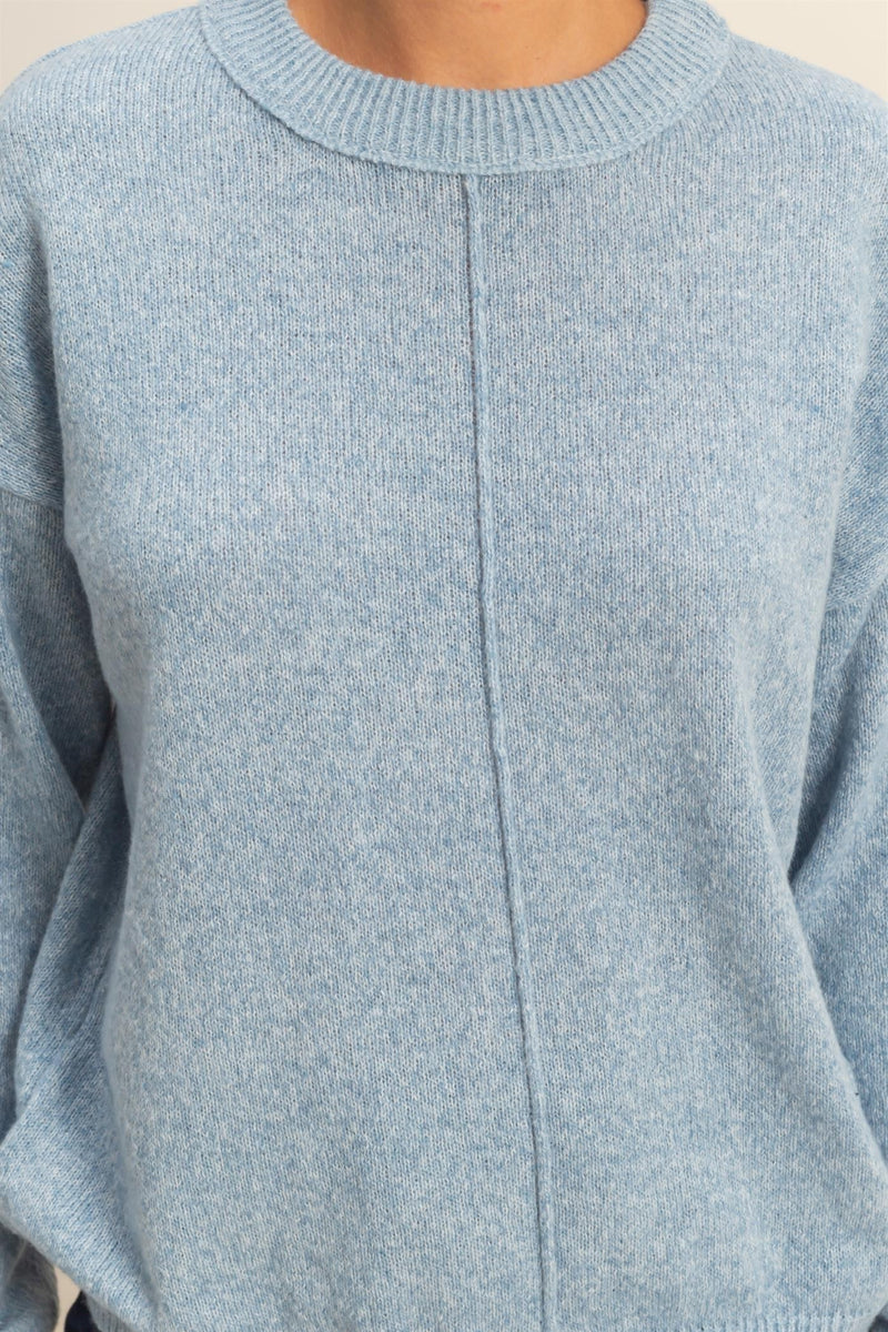 FRONT SEAM CREW NECK SWEATER - OCEAN BLUE