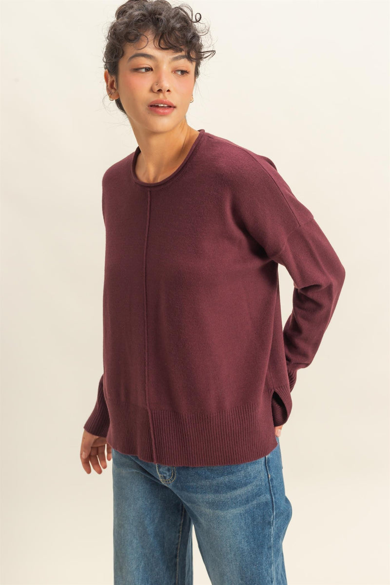 DROP SHOULDER SWEATER - DARK CHERRY