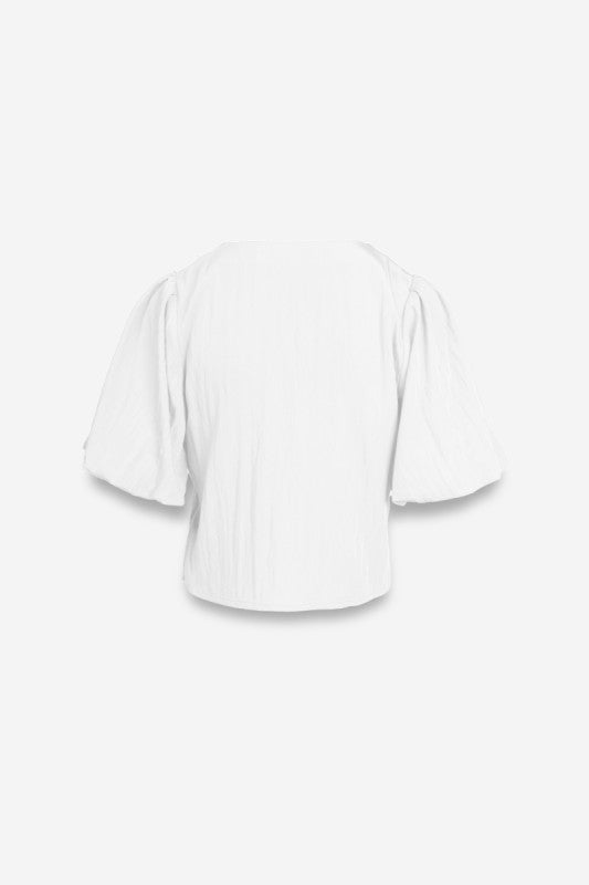 PUFF SLEEVE BUTTON UP BLOUSE - WHITE