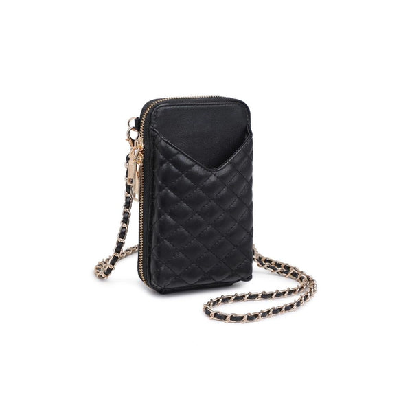 QUILTED CELL PHONE CROSSBODY BAG - BLACK