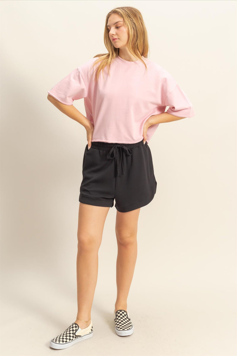 LIGHTWEIGHT DRAWSTRING SHORTS - BLACK
