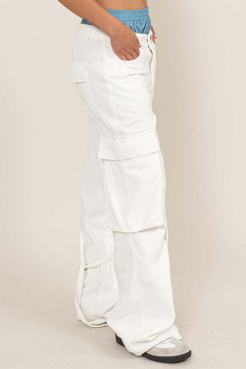 WASHED DENIM CARGO PANTS - WHITE