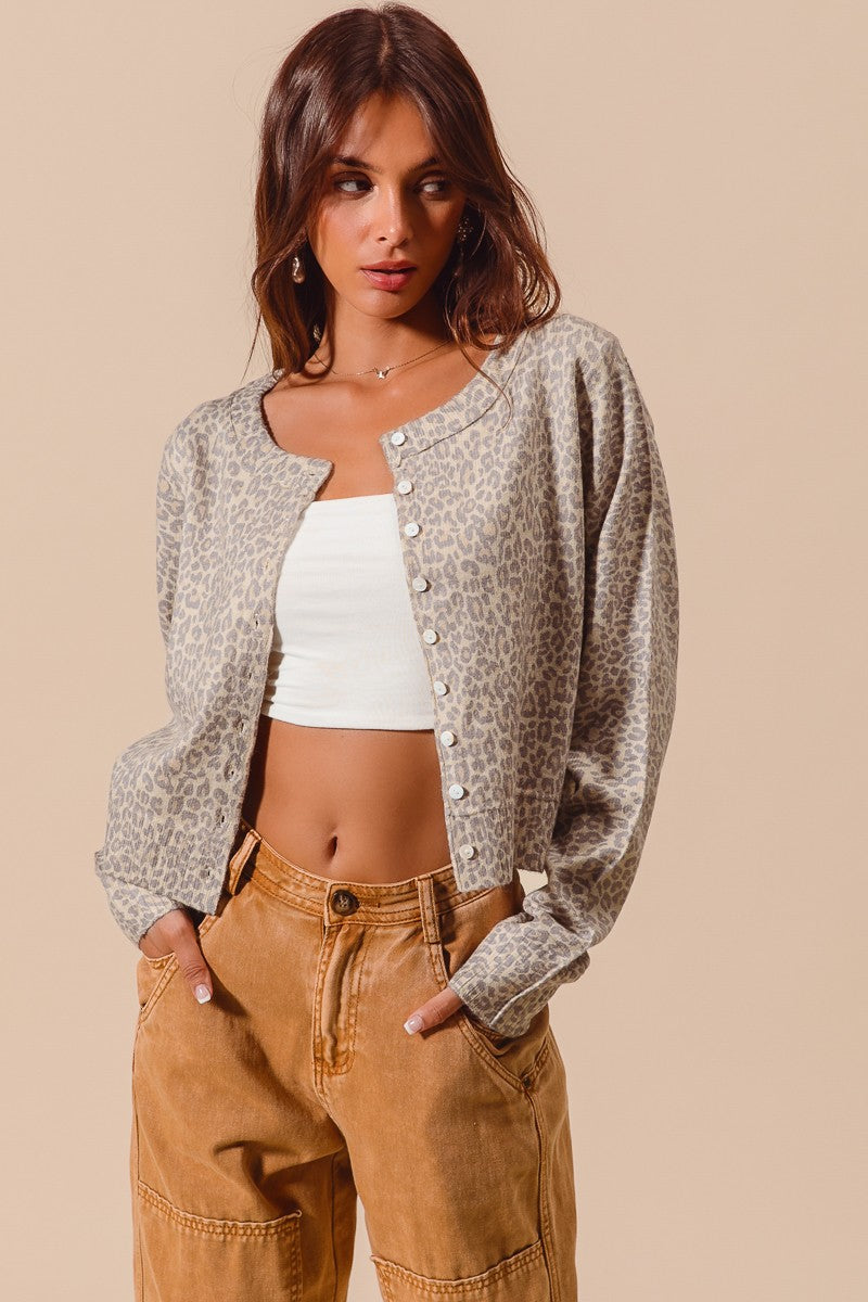 VINTAGE LEOPARD PRINT CARDIGAN - OATMEAL