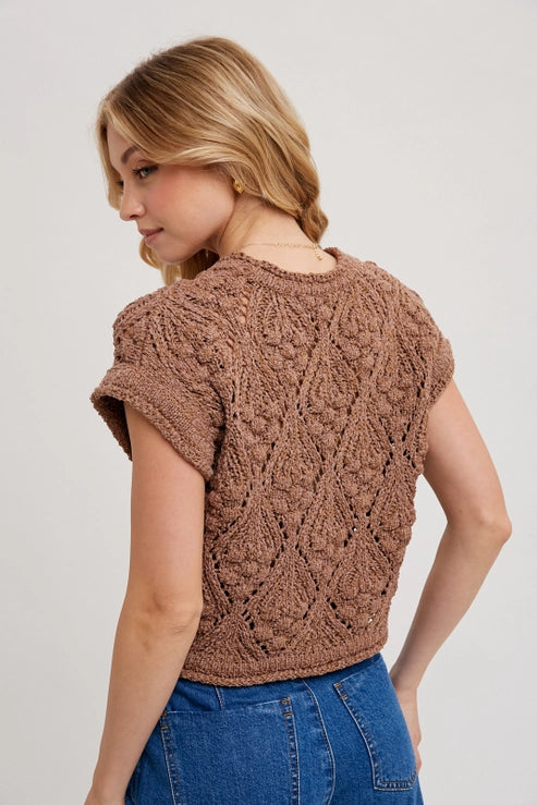 KNIT SHORT SLEEVE SWEATER - MOCHA