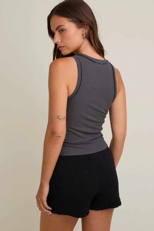 REVERSE SEAM RIBBED TANK TOP - CHARCOAL