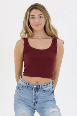 RIB KNIT CROP TANK - MAROON
